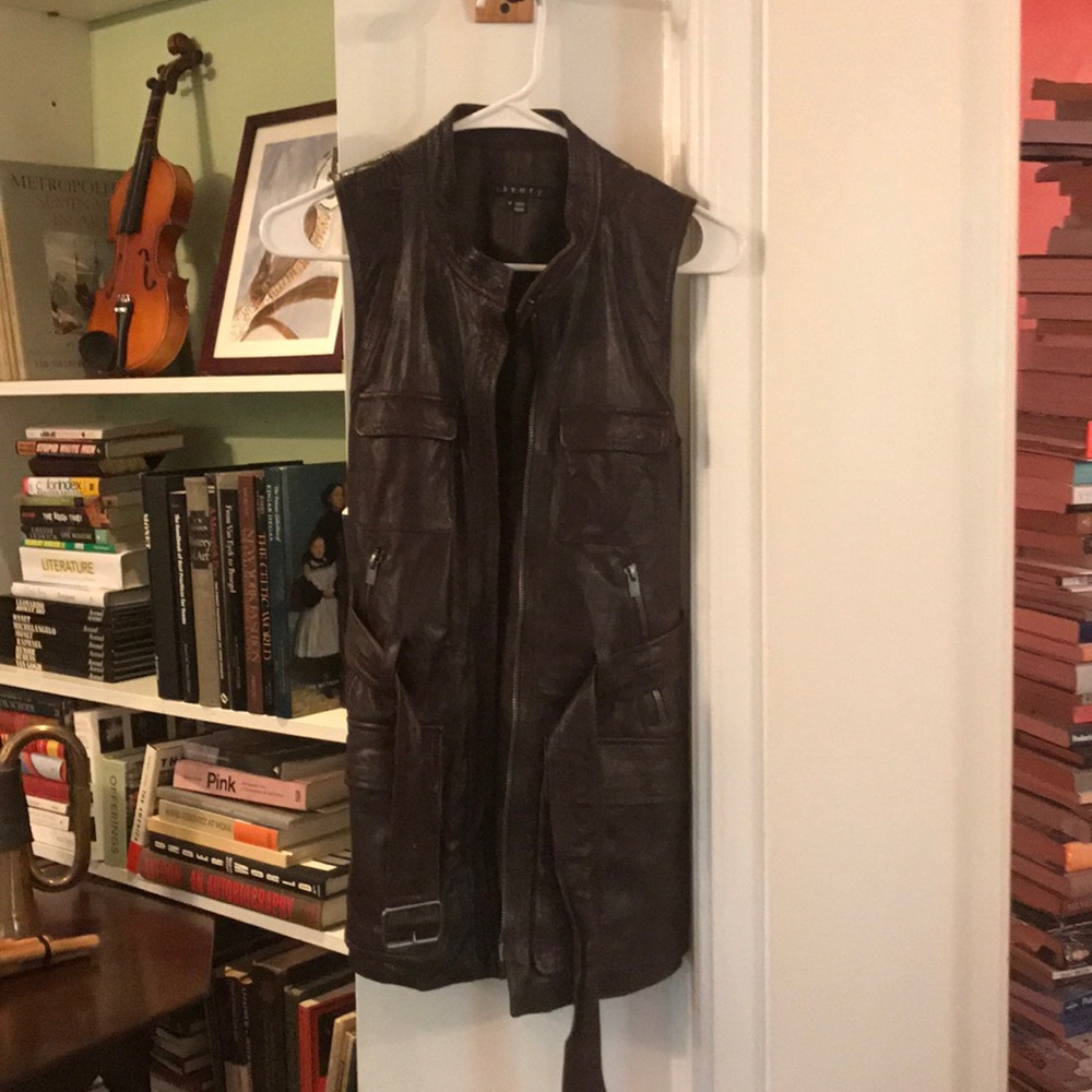 Brown leather theory vest